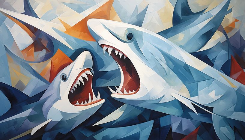 Abstract sharks cubism panorama by TheXclusive Art