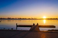 sunset over lake silhouette