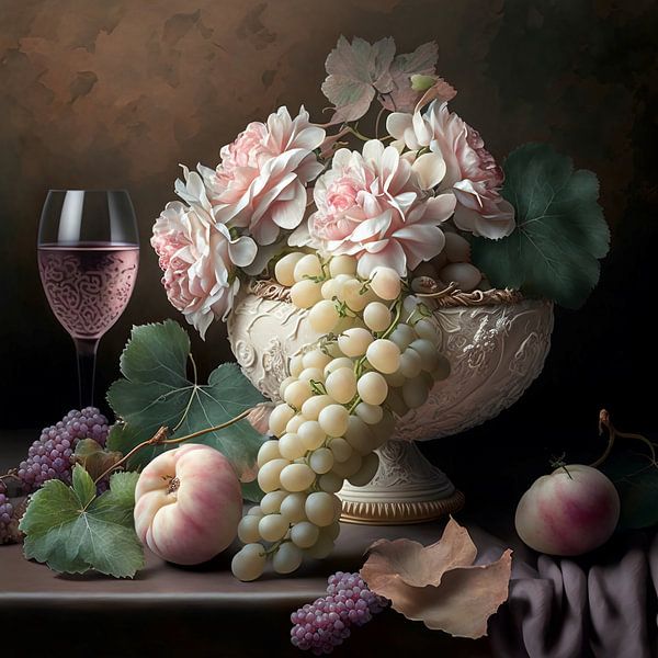 Still life flowers and fruit by Carla van Zomeren