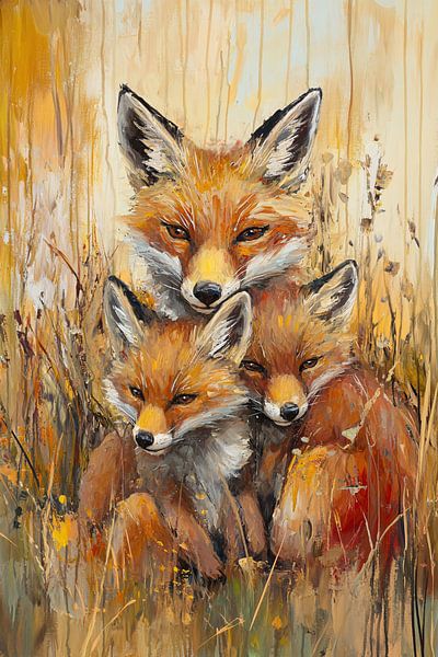 Fuchsfamilie in warmen Farben von Imperial Art House