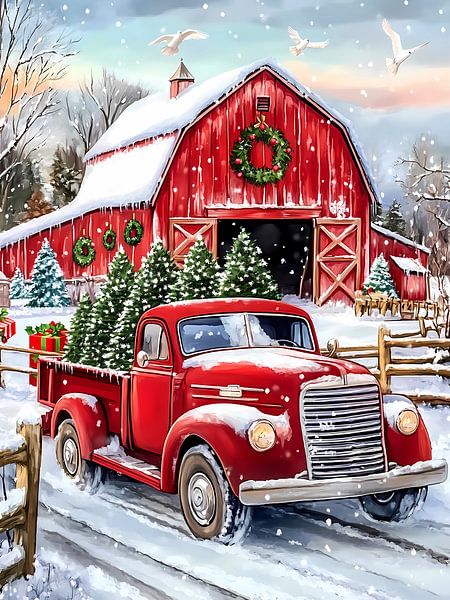 Rote Lkw-Weihnachtsbäume von haroulita