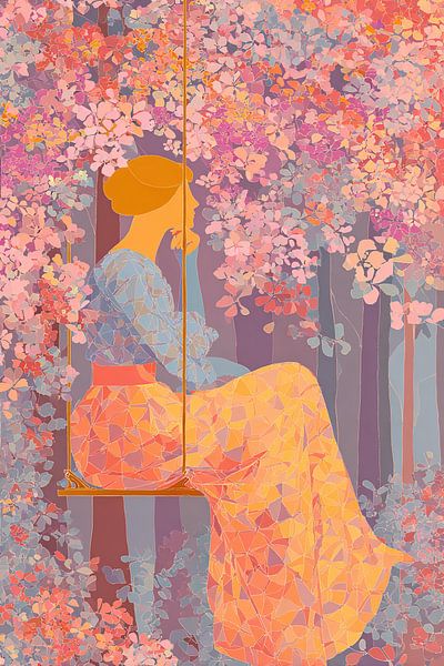Femme sur balançoire | Femme sur balançoire avec fleurs par Zen et Plus