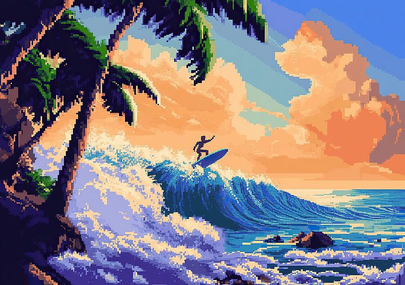 Surf Poster Beach Sea - Pixel Art by Niklas Maximilian
