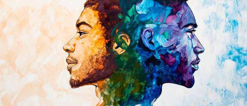 Zwillingsgesicht in bunten Farben von Poster Art Shop
