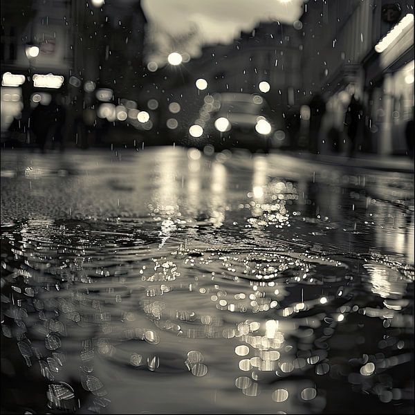 Abend in der verregneten Stadt von Vlindertuin-Art