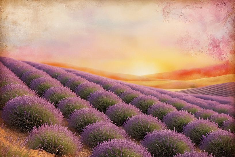 Beruhigende Lavendelfelder bei Sonnenuntergang von Imperial Art House