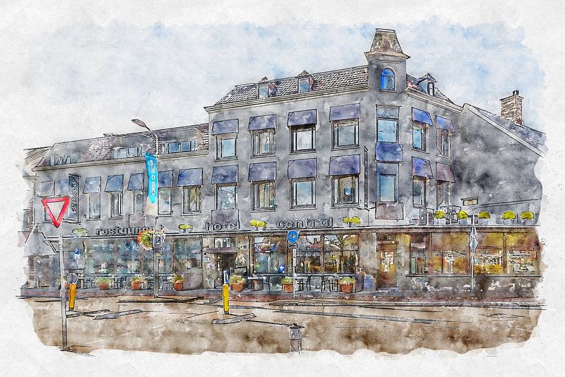 Hôtel Central &amp; Restaurant Sistermans à Roosendaal (aquarelle) par Art by Jeronimo