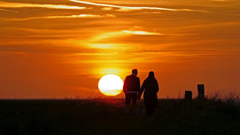 Gemeinsamer Spaziergang bei Sonnenuntergang an der Oosterschelde von Gert van Santen