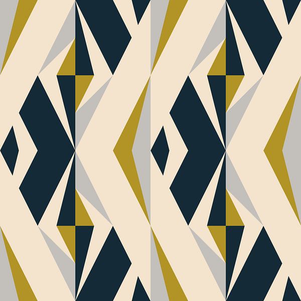Retro-Geometrie mit Dreiecken im Bauhaus-Stil in Grau, Senfgelb von Dina Dankers