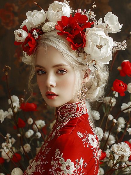 Blonde woman with flowers in her head by haroulita