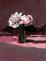 Sunlit flower painting in shades of pink