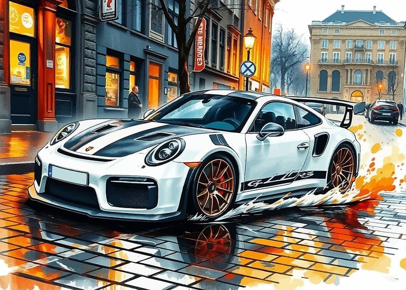 La Porsche 911 GT3 RS avec des bandes blanches et noires Drifting 3 par MIROKKU