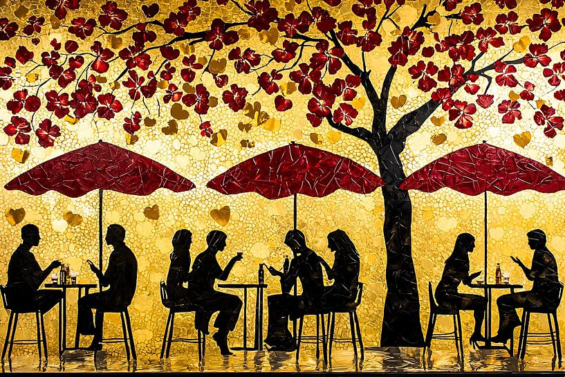 Cafe silhouettes with red flowers by Art & Soul Creations