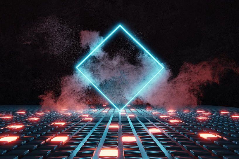 Twisted neon square on glowing buttons by Besa Art