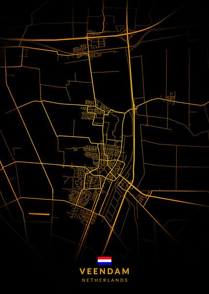 Veendam City Map Modern Black Gold by Kenda Maruyama