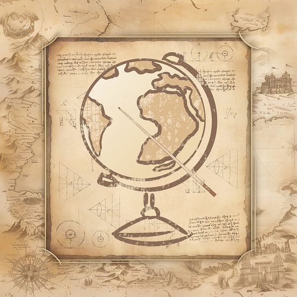 Globe avec bâton de pointage. Œuvre d'art vintage au style désuet pour les professeurs de géographie. par SergeivoArt