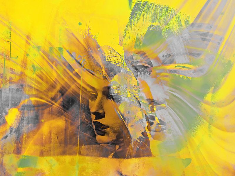 Faces in yellow and grey von Gabi Hampe