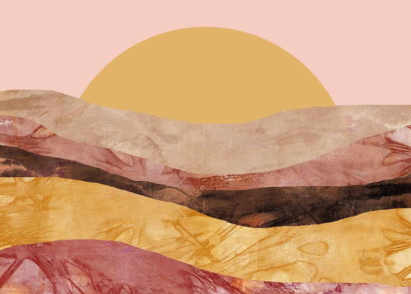Art zen. Paysage abstrait de style japonais en jaune, rose, beige. par Dina Dankers