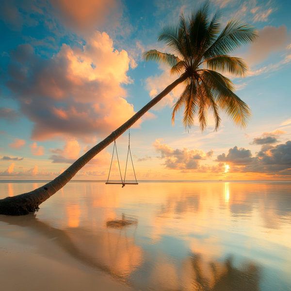 Palmboom op het strand van Poster Art Shop