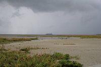 le marais salé le long de l'Escaut occidental à marée basse en hiver par un jour de tempête