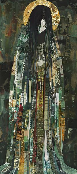 Porträt Gold Grün von Kunst Laune