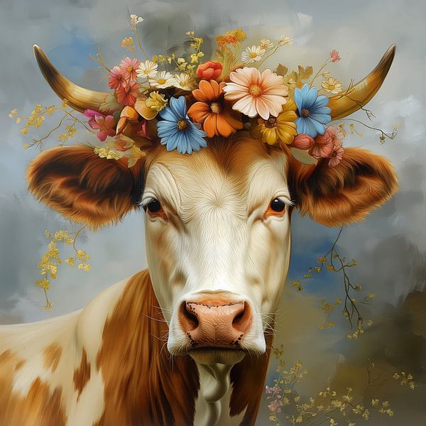Kuh mit Blumen von Bert Nijholt