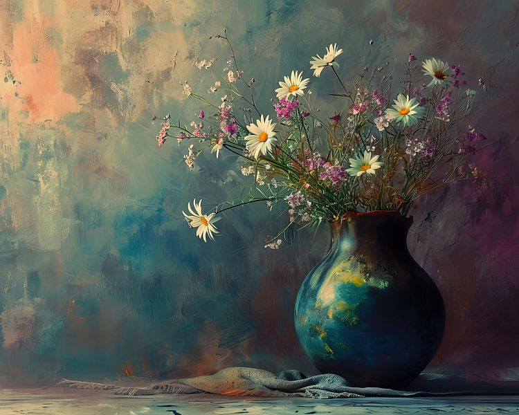 Vase with daisies | Flower Still Life by Eye catching paintings