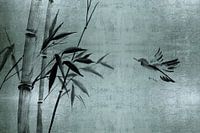 Asiatische minimalistische Wandkunst in blau grün - Wabi Sani