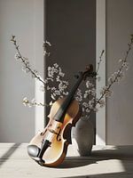 Timeless Harmony: Violin and Blossoms in a Sun-Drenched Room, Pure Serenity