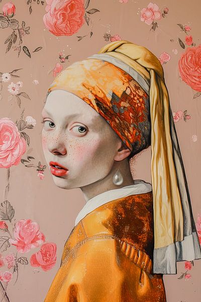Girl with a pearl earring in warm tones by Vlindertuin-Art
