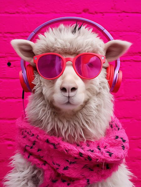 Funny pink sheep with headphones and sunglasses by Frank Daske | Foto & Design