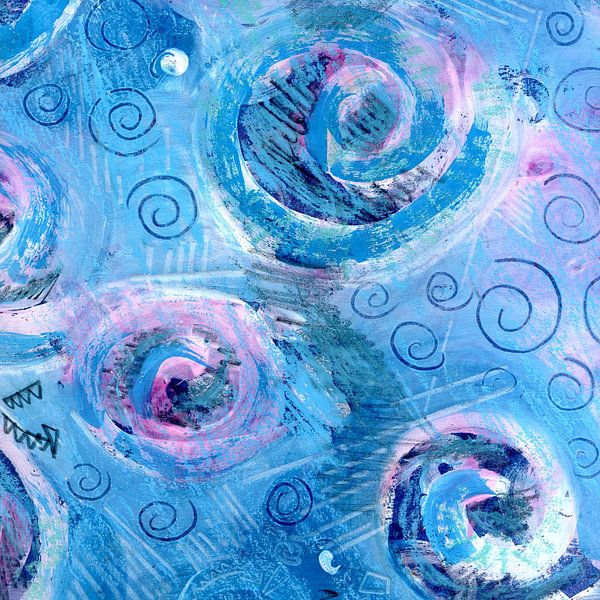 Kreise in Blau mit Spiralen von Claudia Gründler