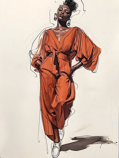 Élégante femme africaine en croquis par PixelPrestige