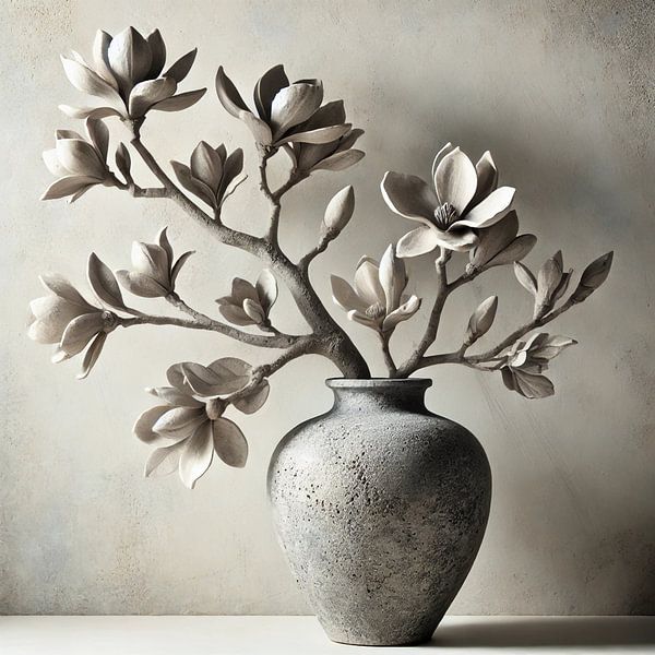 Grey Vase with Magnolia in Sculptural Silence by Kleurenrijk