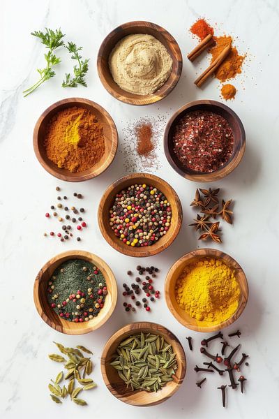 Nature morte aux épices sur fond blanc par Poster Art Shop