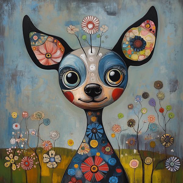 Hund in Blumen künstlerisch von TheXclusive Art