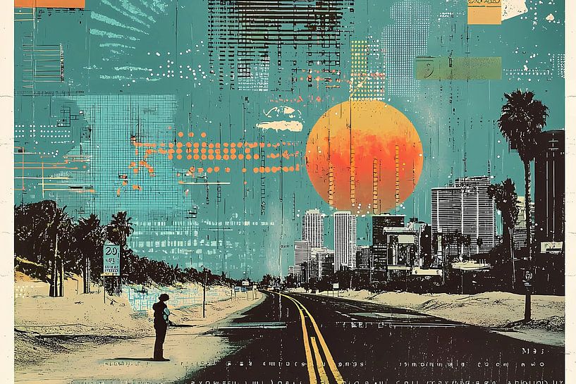 Affiche rétro élégante avec des éléments graphiques et des points. par Ariadna de Raadt-Goldberg