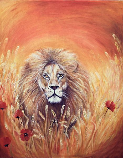 Un lion dans un champ de récolte... par Els Fonteine