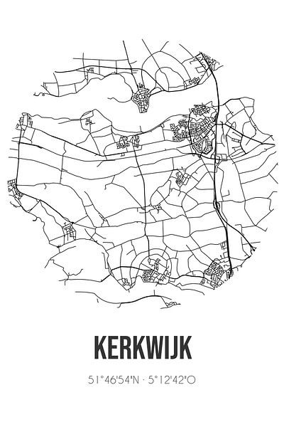 Kerkwijk (Gueldre) | Carte | Noir et blanc par Affiches de lieux