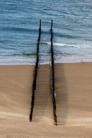 A deserted beach at Zoutelande with a row of breakwaters