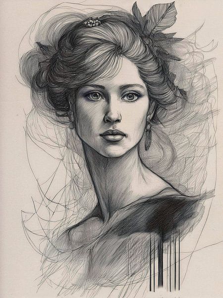 Portrait de femme dans une esquisse au crayon par PixBox