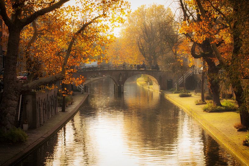 Automne à Utrecht, De Geertebrug sur le (G)Oudegracht à Utrecht dans la lumière d'automne. par André Blom Fotografie Utrecht