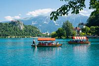 Boats on the lake Bled in Slovenia