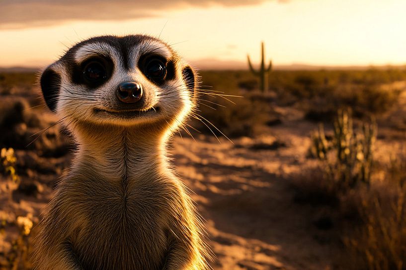 Curious meerkat in desert by Art & Soul Creations