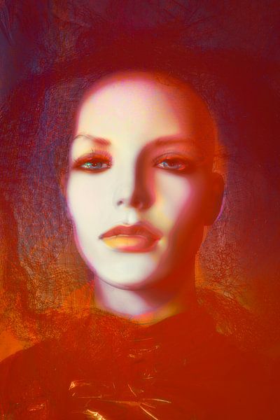 Modern portrait in red by Marijke de Leeuw - Gabriëlse