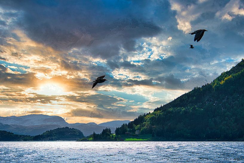Fjord und Meer in Norwegen zur blauen Stunde von Martin Köbsch