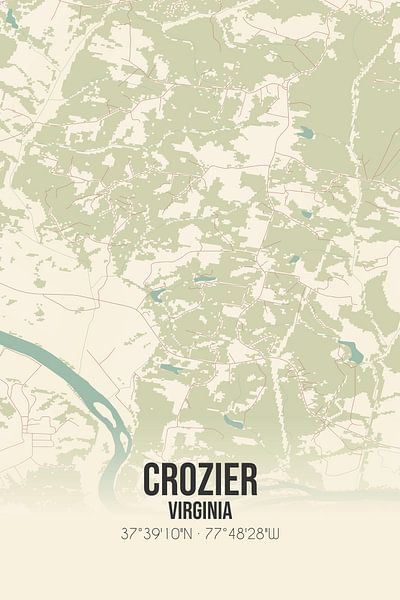 Alte Karte von Crozier (Virginia), USA. von Ortsdrucke