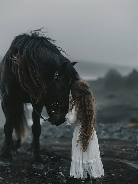 girl with a black horse by haroulita