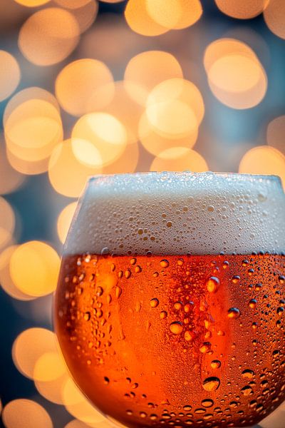 Sparkling beer in front of a sea of lights by Poster Art Shop