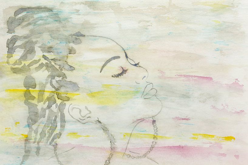 African lady with dreadlocks (abstract watercolor painting portrait human woman minimalism face) by Natalie Bruns